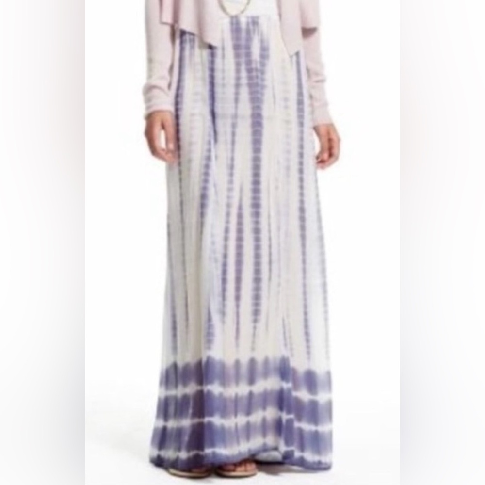 $350 CHAN LUU Tie-Dye Maxi Skirt Semi-Sheer Stone Wash Blue & White